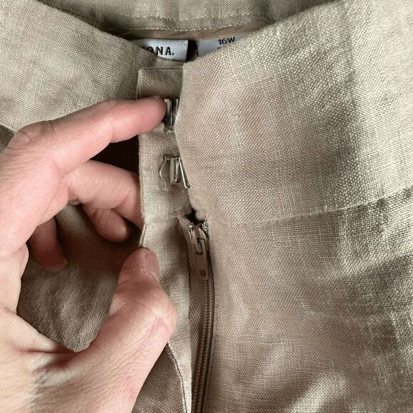 Merona Womens Lagenlook Boho Linen Trousers 16W Tan Earthy Neutral Natural - Picture 11 of 15